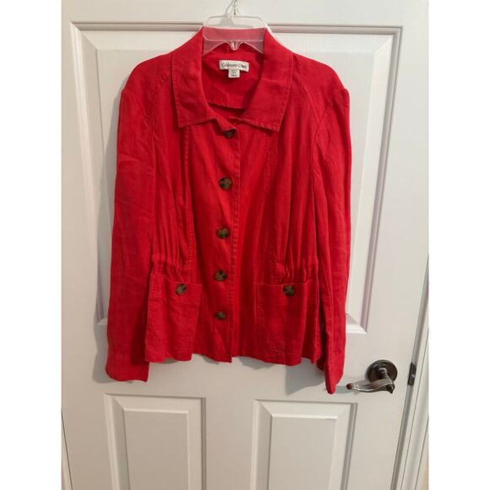 Coldwater Creek 100% Linen Button Front Roll Tab Sleeves Drawstring 4-6P
